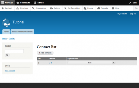 List of contacts, now with newly created contact on it